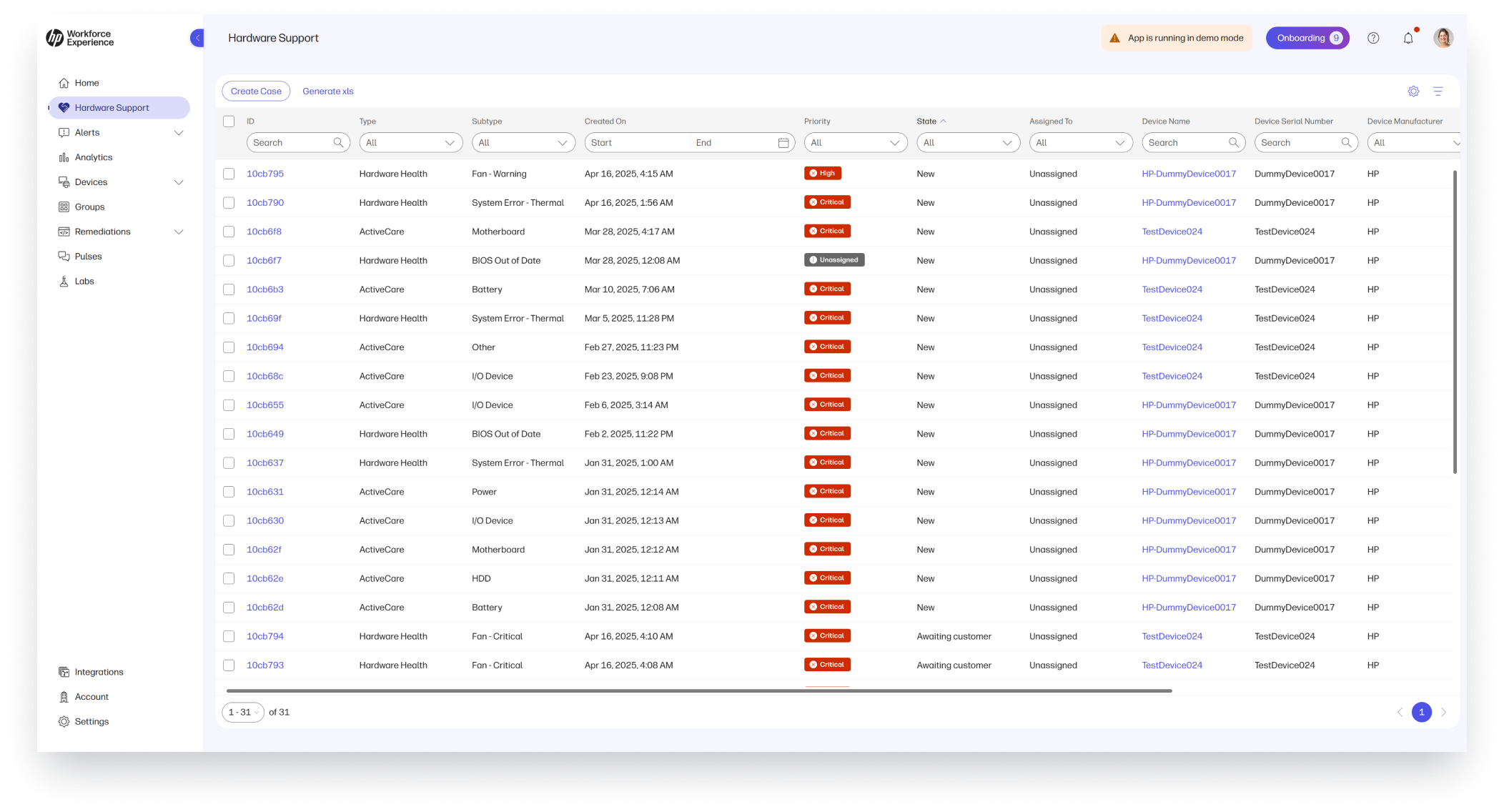 Hardware Support Incident List